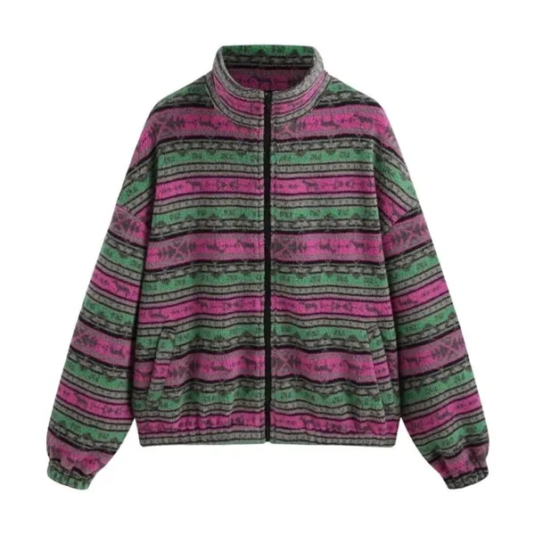 Cider‎ Pink Green Fair Isle Sherpa Fleece Full Zip Jacket XL New - Image 4