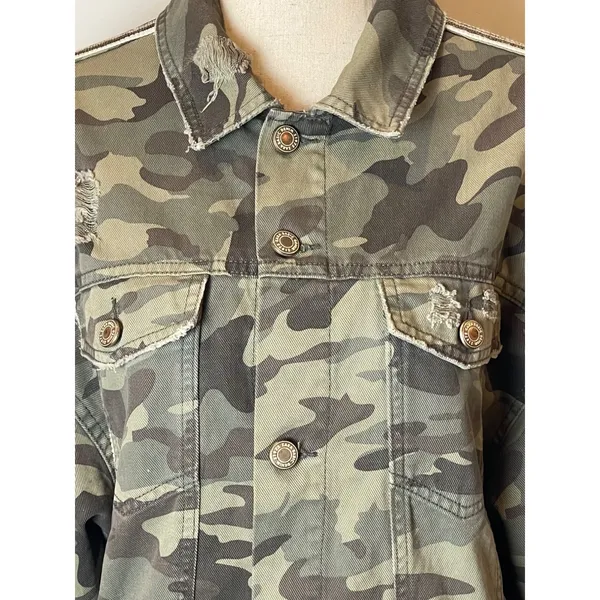 Zara Jacket Women Small‎ Green Camo Cotton Sequin Stripe Coat Streetwear Outdoor - Image 6