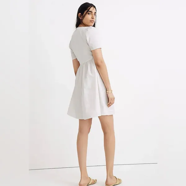 Madewell Tie-Front Poplin Cotton Retro Mini Dress Size‎ 8 in Lighthouse White - Image 3