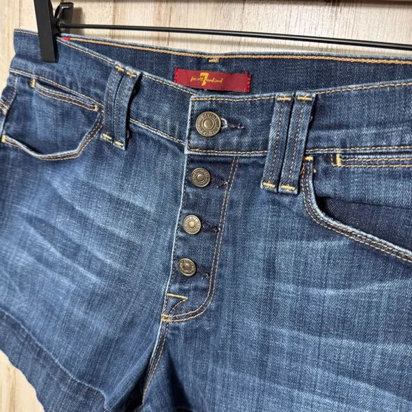 7 For All Mankind Button Fly High Rise Denim Mini Shorts Womens Size 27 - Image 3