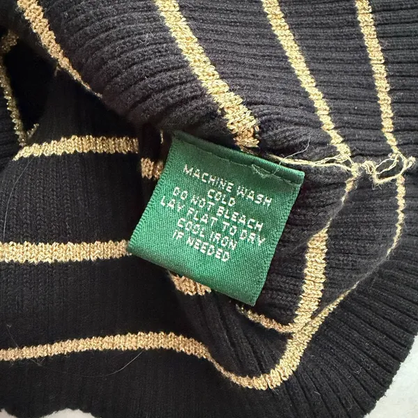 LAUREN RALPH LAUREN Black Metallic Turtleneck Knit Sweater Sz M - Image 5