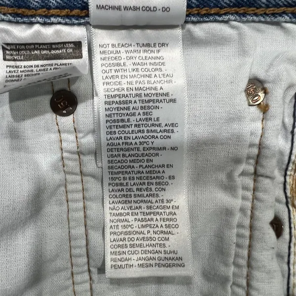 Levis Size 27 501 150 Pieced Shorts Original High Rise Denim Distressed Blue - Image 13
