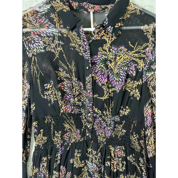 Free People Black Floral Mini Dress Boho Indie Sleaze Witchy‎ Romantic Grunge SM - Image 2