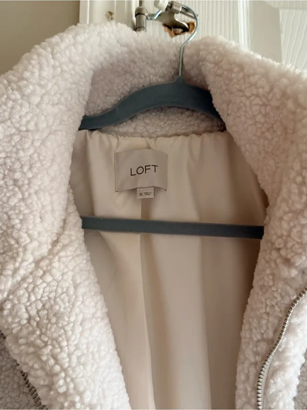 LOFT Cream Sherpa Teddy Coat with Zip Pockets - Image 5