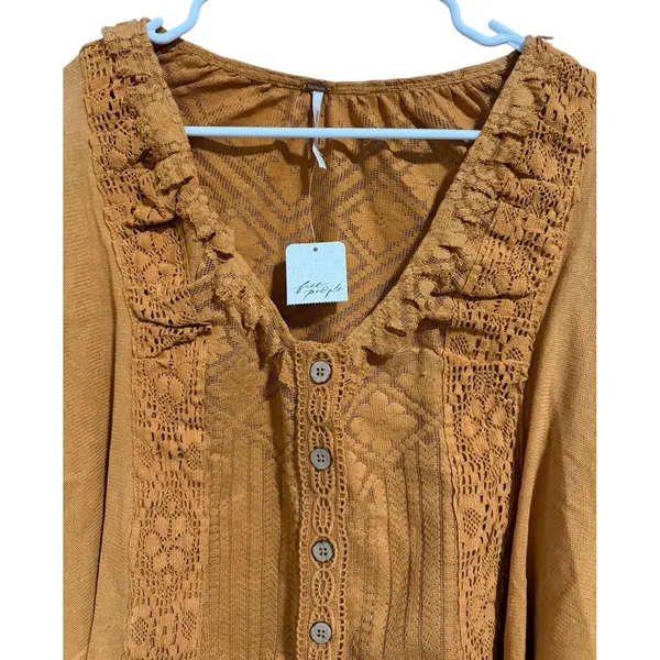 Free People Mae Tunic Top Ruched Pleated Blouse Russet Orange Women's Size XS‎ - Image 3