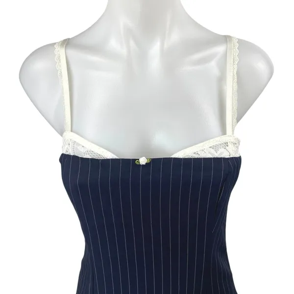Edikted Blue Lace Pinstriped Sleeveless Cami Camisole Mini Bodycon Dress Size S - Image 3