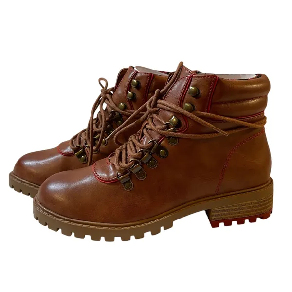 MIA Lance Cognac Luggage Brown/Red Lace Up Ankle Hiking Boots NIB - Size 6 - Image 5