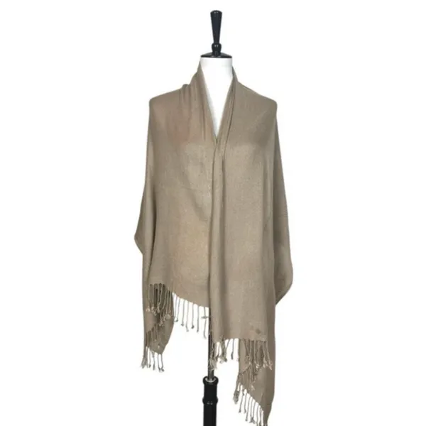 Women’s Bundle 3 Oblong Scarfs Solid Neutral Color Fringe Tan Orange Brown Tan - Image 7