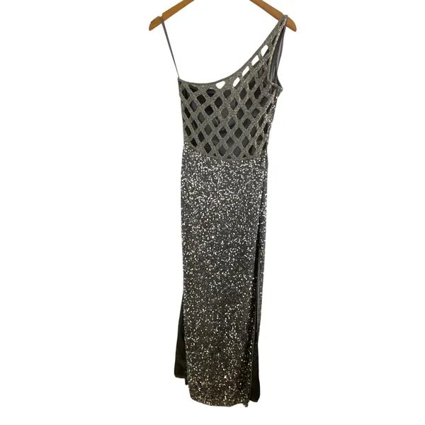 Scala One Shoulder Silver form fitting dress‎ with high slits size MED - Image 9