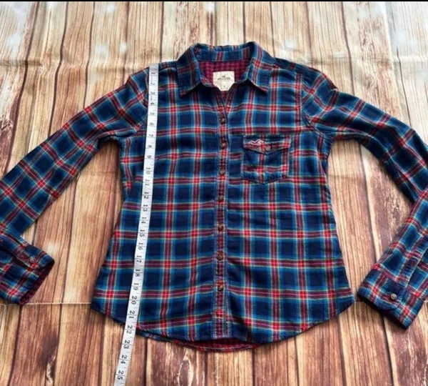 Hollister Womens Long Sleeve Button Down Plaid Shirt Size Small - Image 7