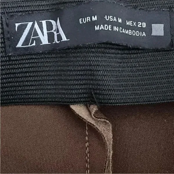 ZARA Faux Suede Legging Trouser Medium Camel Brown Seamed Ankle-Zip SZ M #1128 - Image 12