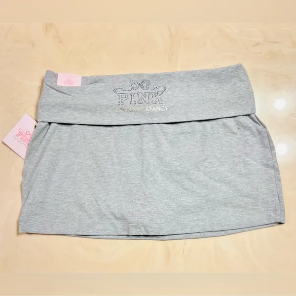 🎀PINK x LoveShackFancy Foldover Cotton Mini Skirt / Skort Bling Logo Preppy M - Image 5
