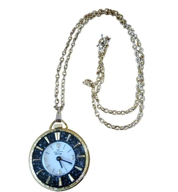 Vintage American Heritage Pocket Watch Necklace Pendant Gold Tone Swiss Untested - Image 6