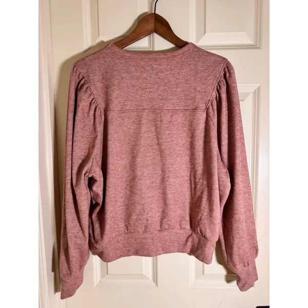 Evereve Womens Puff Sleeve Sweatshirt Heathered Pink‎ Chevron Seam Small - Image 4