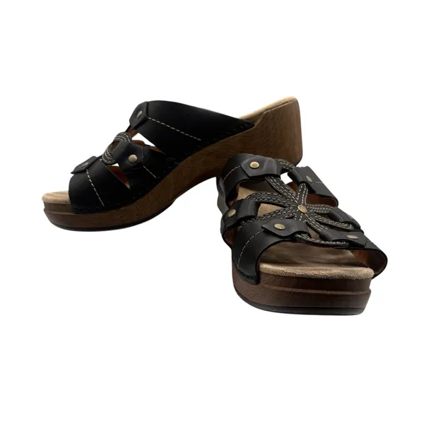 Dansko Black Leather Slip On Wedge Sandals Size 36 US 6 Open Toe Casual Shoes - Image 2