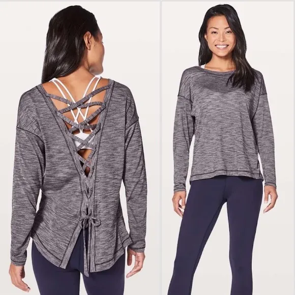 Lululemon Laced With Intent Long Sleeve Heathered Black Grape Size 2 EUC L2152 - Image 2