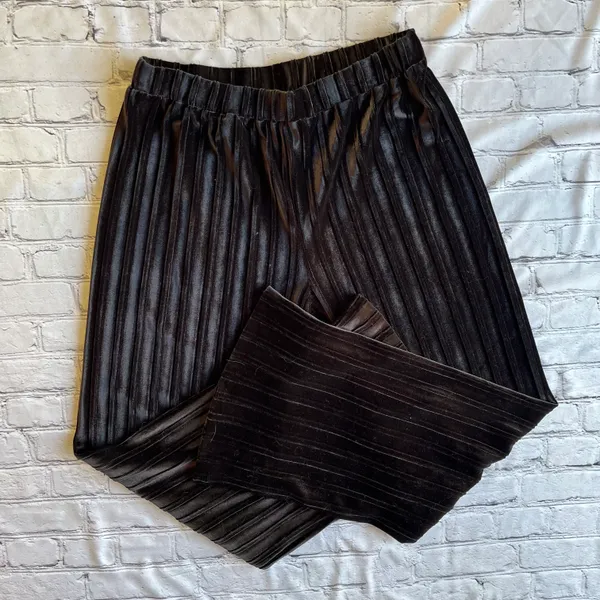 Cable & Gauge Velvet Black Whimsigoth Pull on Pants Large Gothic Pleated Holiday - Image 10
