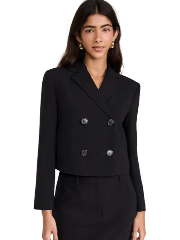 NWT Theory Crop Double-Breasted Jacket in Black Admiral Crepe Blazer 4 - Image 8
