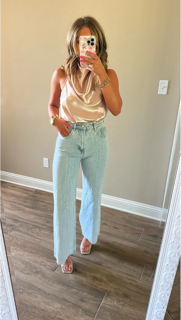 Rhinestone Denim Jeans Blue - Image 4