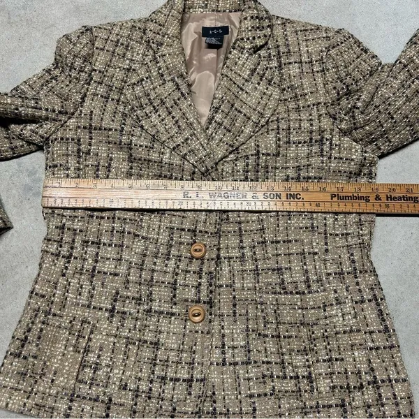 R.Q.T Brown & Gold Tweed Blazer Button Up Jacket Women’s Size 12 - Image 7