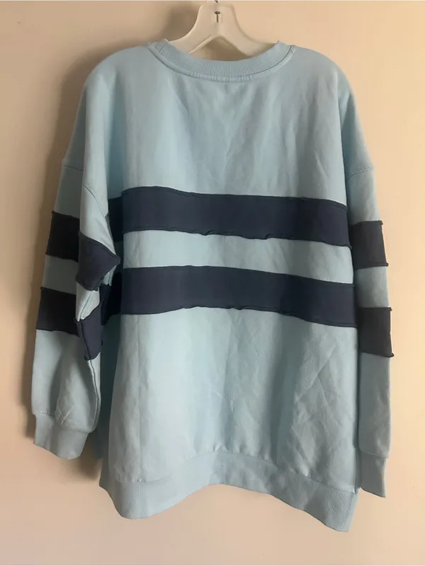 JoyLab Women's Striped Oversized French Terry Crewneck Sweatshirt L - Image 4