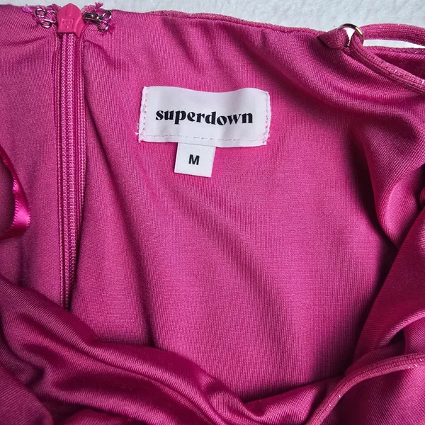 Superdown Sydney Glitter Mini Dress Hot‎ Pink Cami Straps Bodycon Party Size M - Image 4
