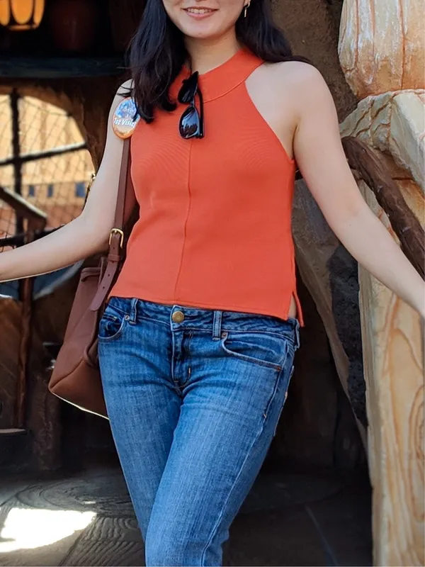 Orange Halter Neck Knit Top - Image 5