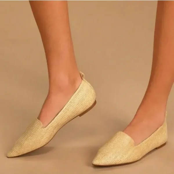 Lulu's Eliane Natural Raffia Pointed Toe Flats Size 10 - Image 2