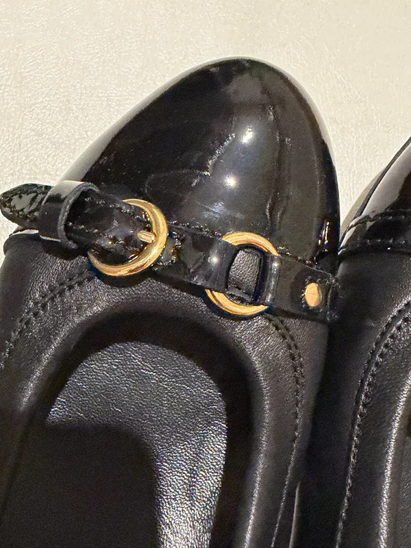 Agl Black Leather Ballet Flats with Gold Buckle Detail - Image 9