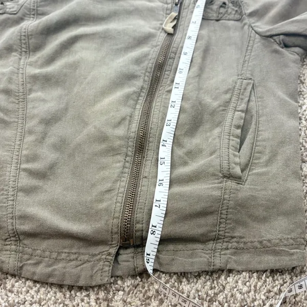 Free People Moto Jacket Women 4 Brown Olive Eyelet Embroidered Linen Cotton - Image 12