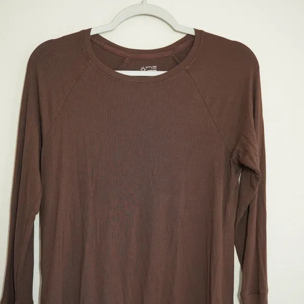 OFFLINE‎ by Aerie Brown Ribbed Long Sleeve Thumbhole Top Small Raglan Crew Neck - Image 2