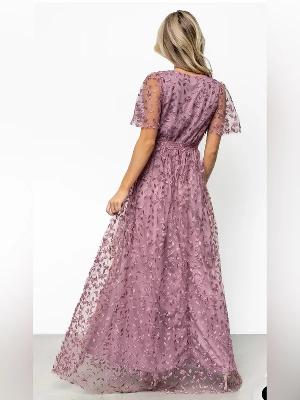 Baltic Born Mauve Lace Embroidered V-Neck Maxi Dress - Image 2