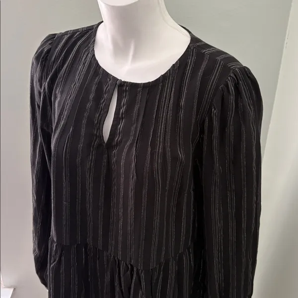 ANTHROPOLOGIE Black Metallic Long Sleeve Pippa Tiered Tunic Dress Medium - Image 4
