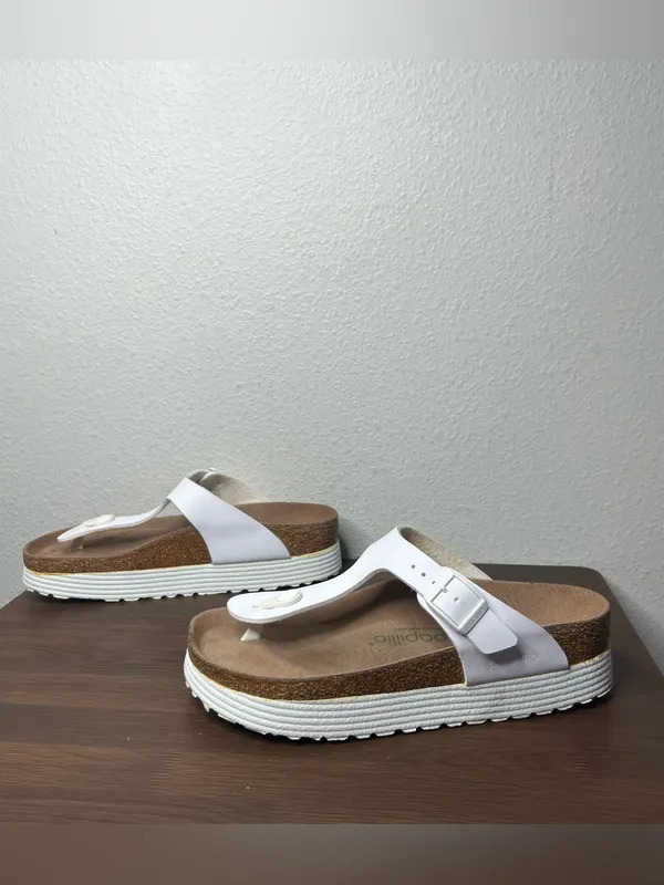 Papillio Birkenstock White Vegan Leather Gizeh Flex Platform Sandal Size 6 - Image 3