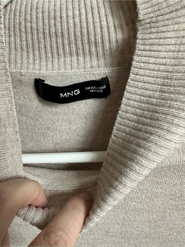 Mango Long Sleeve Mock Neck Knit Dress in Light Beige - Image 8