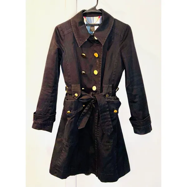 Marc by Marc Jacobs Black Double-breasted Knee-length Gold Buttons Trenchcoat w/belt XS - Image 2