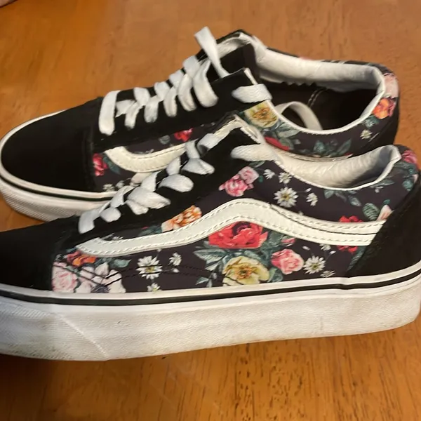 Vans Unisex Old Skool Sneakers Multicolor Black Floral Suede Low Top - Image 3