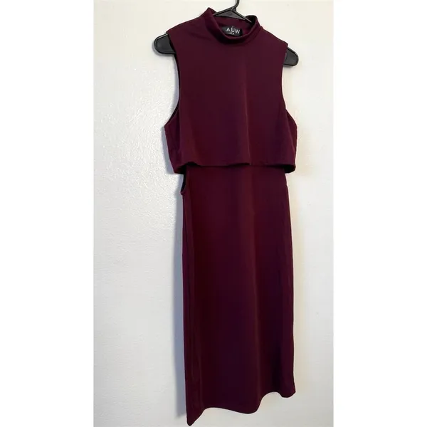 AUW Burgundy High Neck Sleeveless Cutout Side Bodycon Dress Womens Medium Cocktail - Image 2