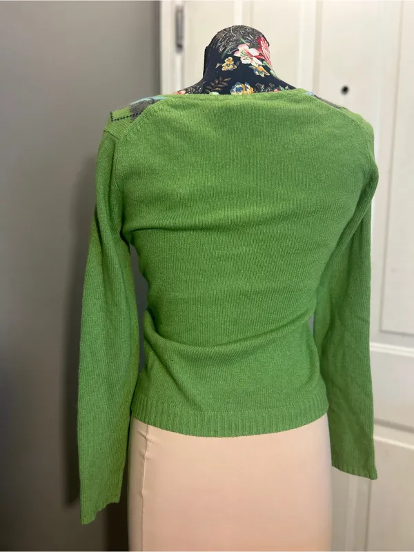 Vintage J.Crew Argyle V-Neck Sweater XS Green Blue Merino Angora Cashmere Y2K - Image 2