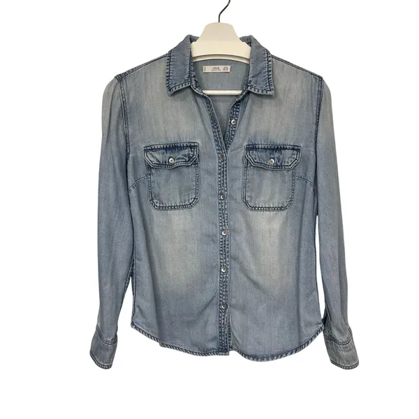 Mango Faded Denim Shirt 90s Model Off Duty XXS - Image 2