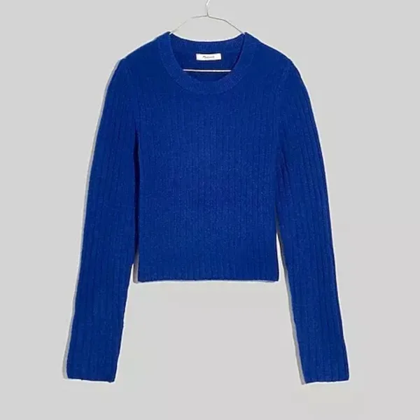 Madewell Readfield Pullover Wool Cropped Sweater in Voyage Cobalt Blue Sz Medium - Image 5