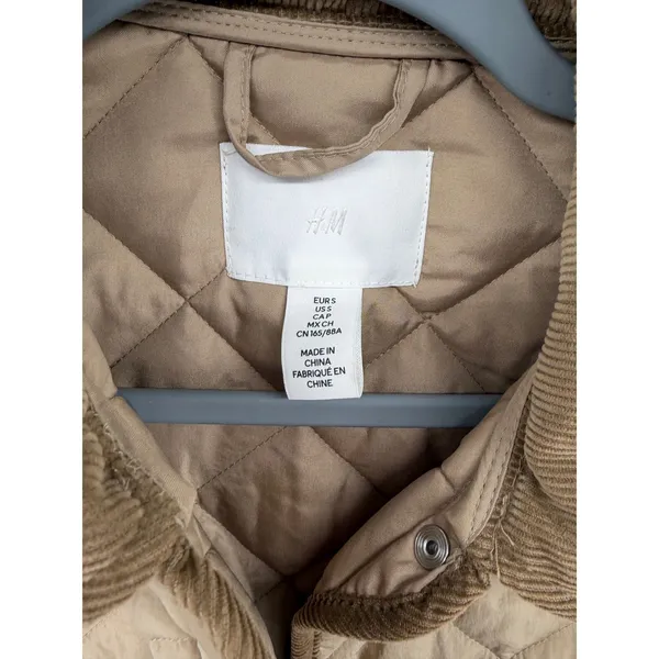 H&M Womens Quilted Jacket Tan Corduroy Trim Barn Coat‎ Small - Image 4