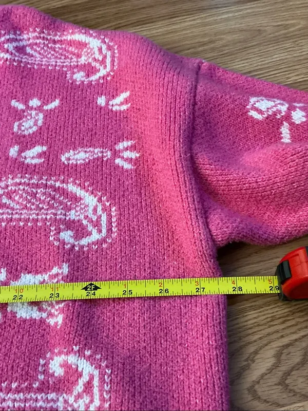 American Eagle Outfitters Hot Pink Paisley-Print Crewneck Sweater Size XL - Image 4
