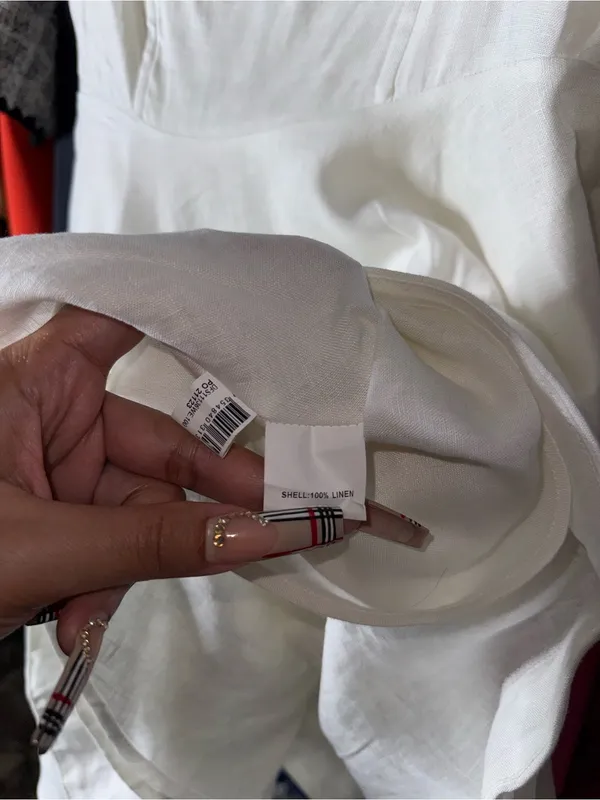 Dissh Aisle White Linen Bow Strap Mini Dress 100% Linen US 6 EUC - Image 10