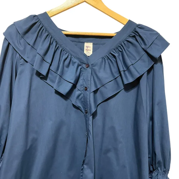 VTG Malco Modes Womens Blouse XXL Blue Ruffle Collar Prairie Peasant‎ Romantic - Image 3
