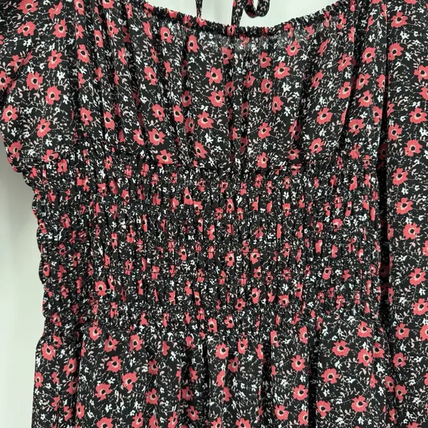 Code Mode Floral Smocked Long Sleeve Midi Dress Black Red Boho Cottagecore Sz M - Image 4