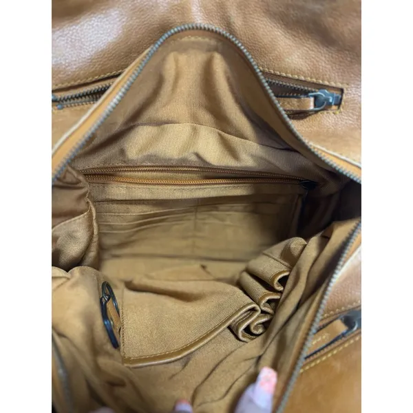 C & C California Leather Bag‎ Satchel Camel Double Strap Zip Brown - Image 6