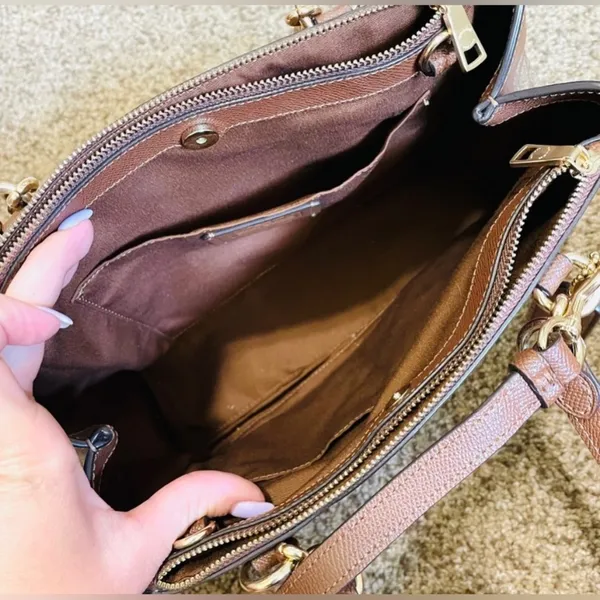 Coach Canvas Crossbody Bag With Signature Logo Brown Gold With Strap - Image 9