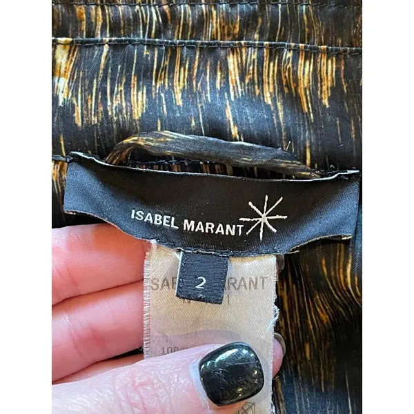 Isabel Marant Black And Gold Long Sleeve Pleated Draped Mini‎ Dress Size M - Image 8