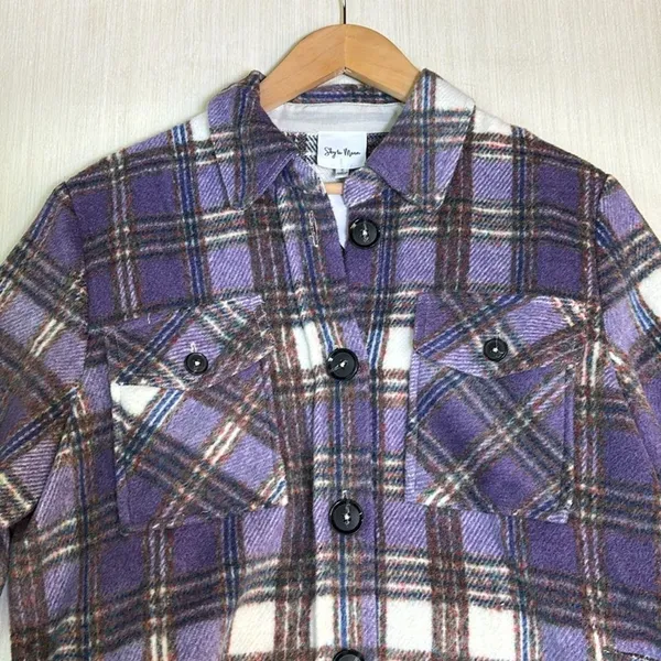 Sky to Moon Purple Plaid Button Down Shacket Jacket SM-J60002A Womens‎ small - Image 2